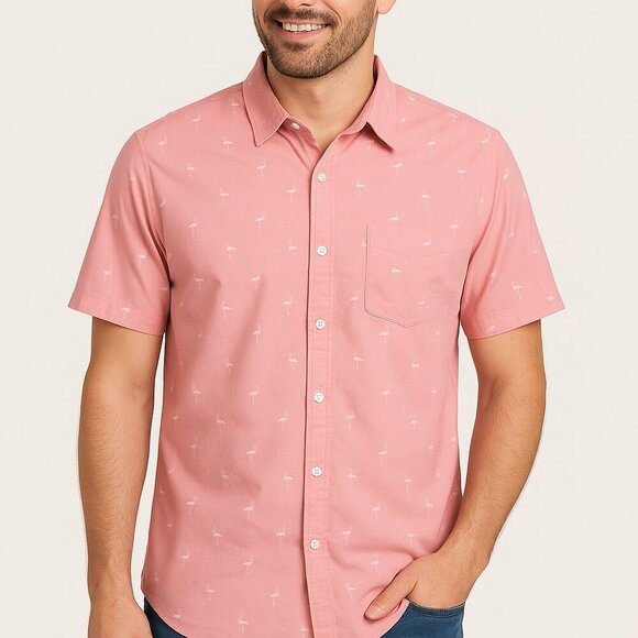 Saks Fifth Avenue NWT Pink Flamingo Linen Blend Short Sleeve Shirt XXL - Picture 1 of 6